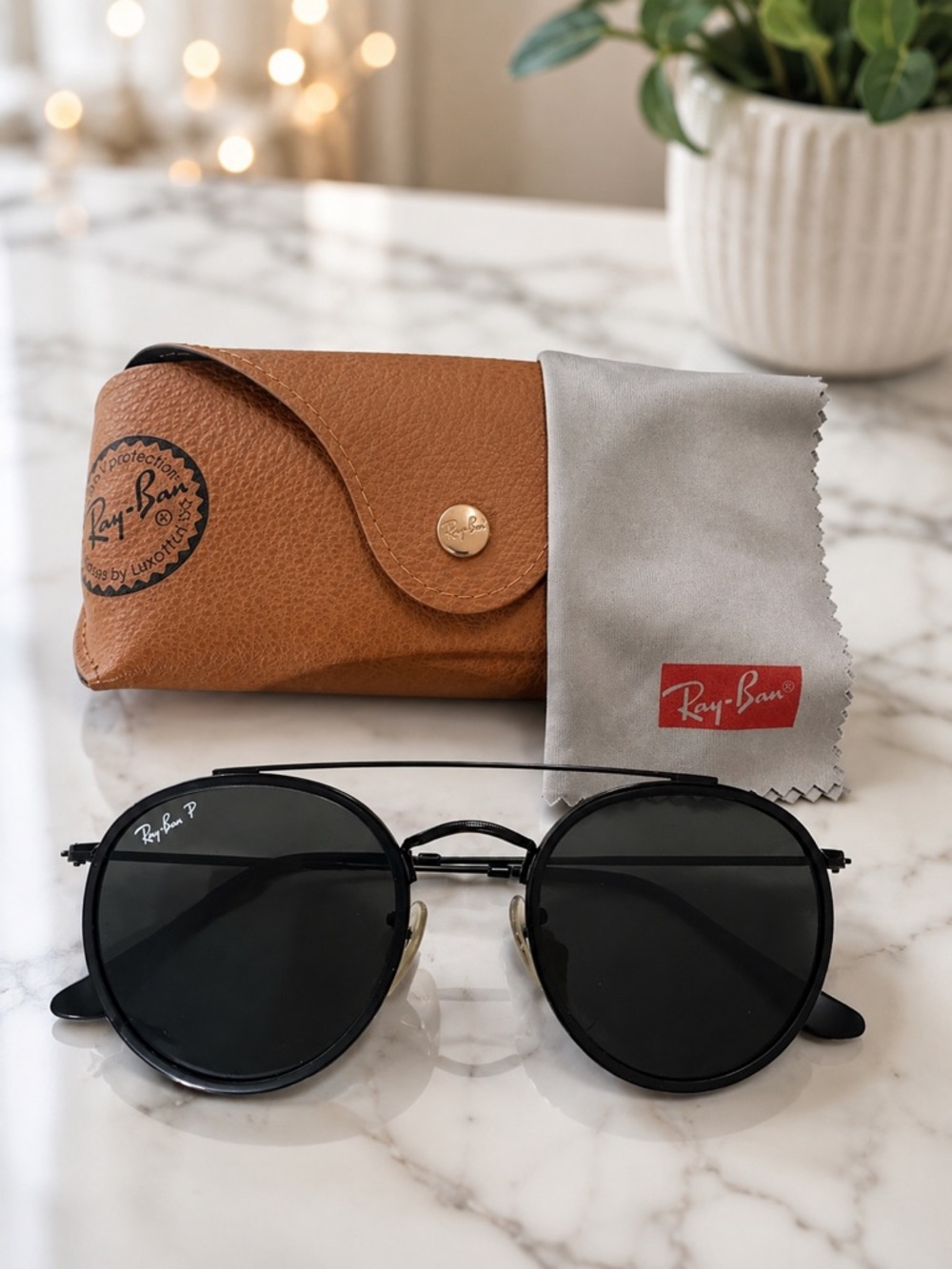 Ray-Ban RB3647N Round Double Bridge Polarized Sunglasses